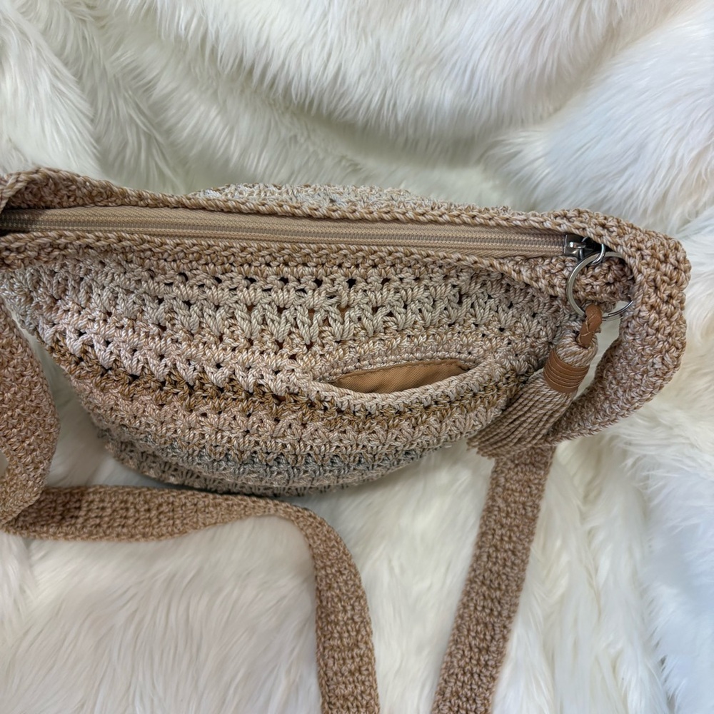 The Sak Crochet Ombre Boho Knit Tassel Hobo Crossbody Bag in Beige and Brown - Picture 3 of 10